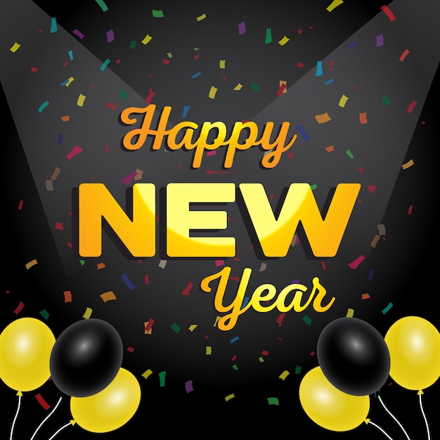 Vector happy new year realistic post and background with balloon and confetti