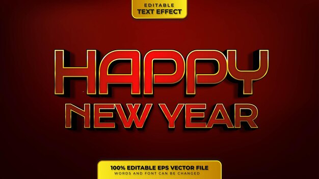 Vector happy new year red gold 3d editable text effect