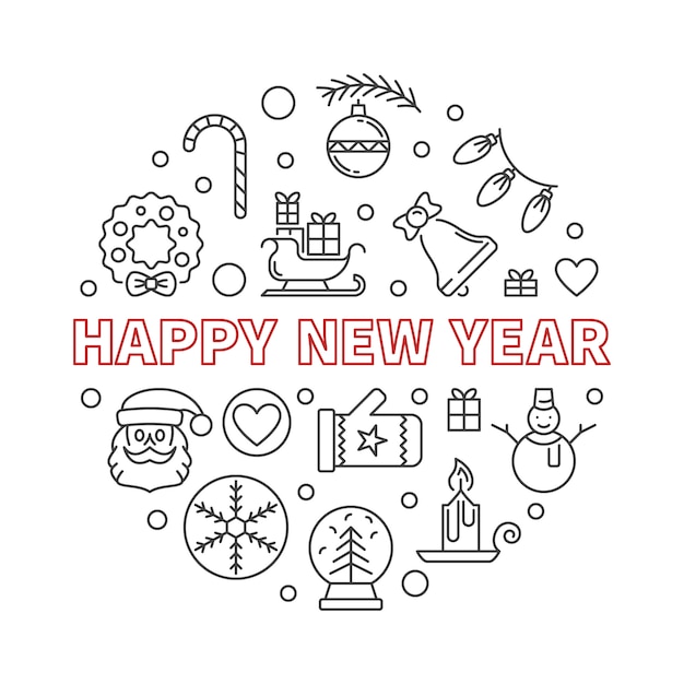 happy new year round outline creative illustration