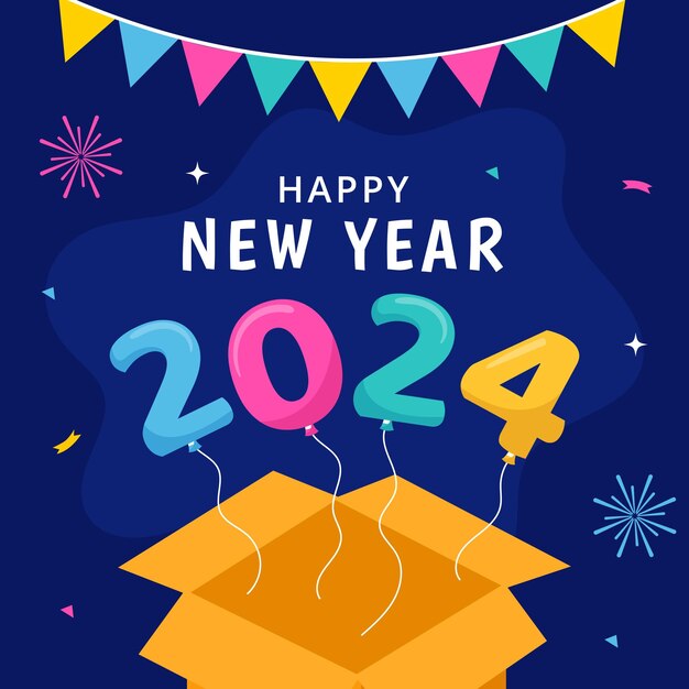 happy new year social media illustration flat cartoon hand drawn templates background
