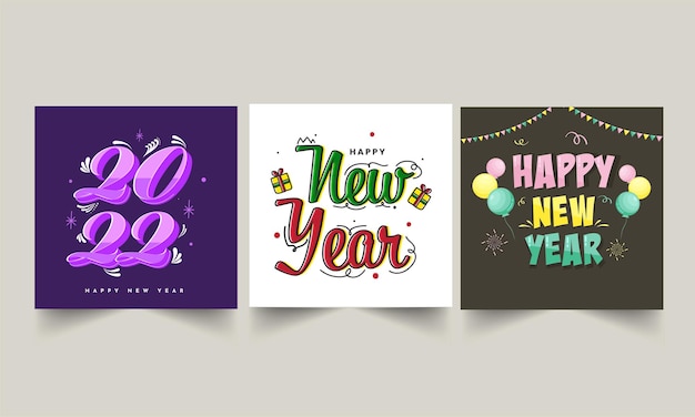 Post o modello di social media di felice anno nuovo in tre opzioni di colore.