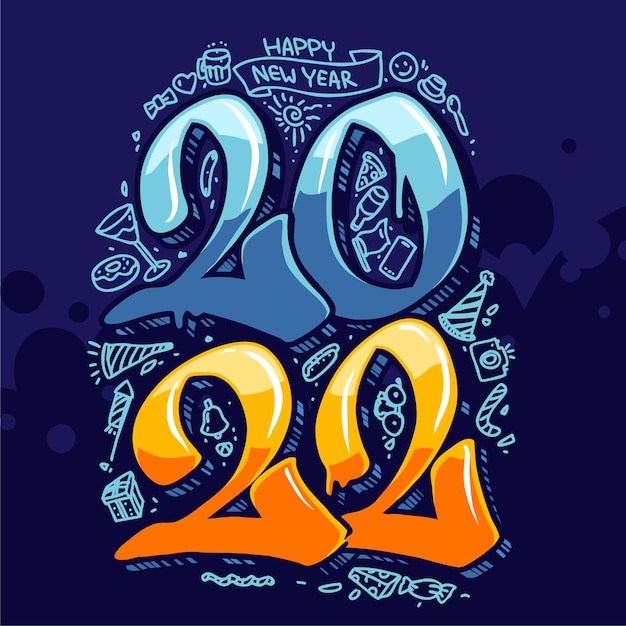 Happy new year tagging lettering font vector illustration