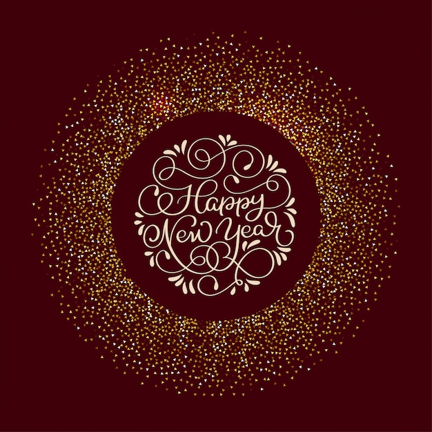 Happy New Year text and Shiny round Composition With Stars And Sparkles