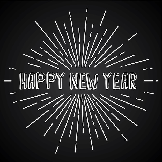 Vector happy new year text show sunrays retro theme