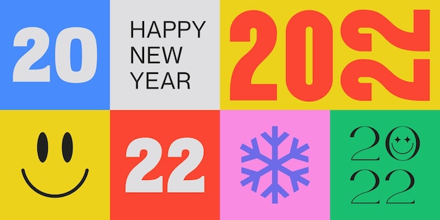 Happy new year trendy geometric background. 2022 cool typographic illustration