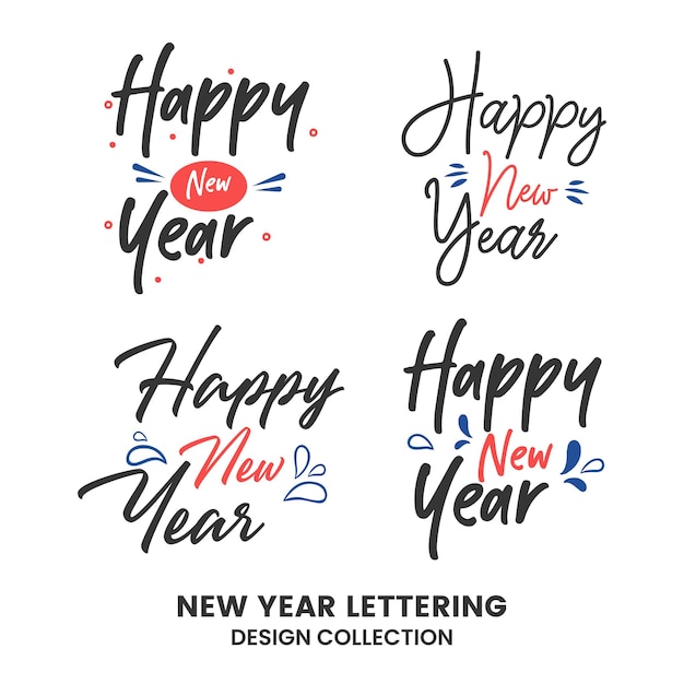 Happy new year typography signs Vector Lettering Compositions collection