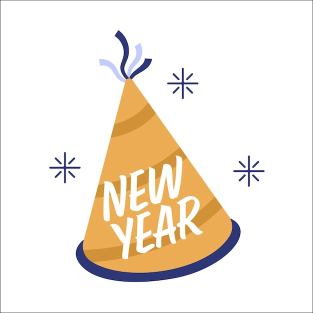 Vector happy new year typography text on party cone hat