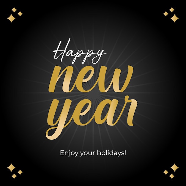 Happy New Year Vector. Golden Happy New Year design with black background