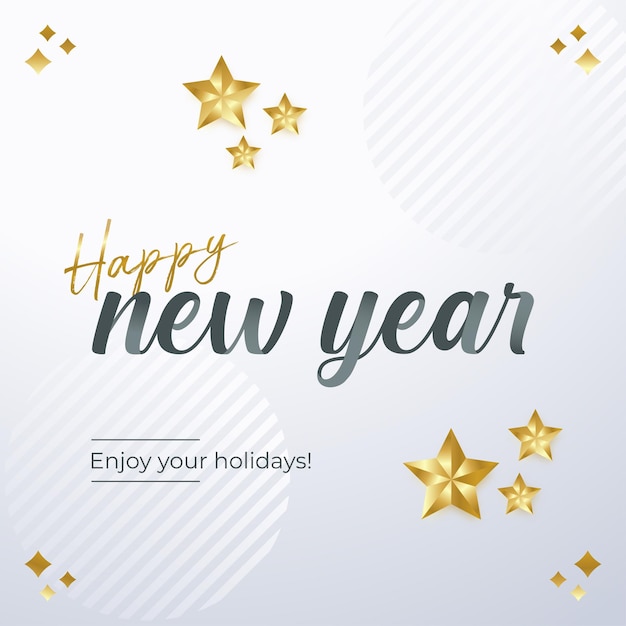 Happy New Year Vector. Happy New Year template with golden stars vector and white background