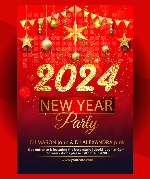 Happy New Year vertical Flyer template 2024