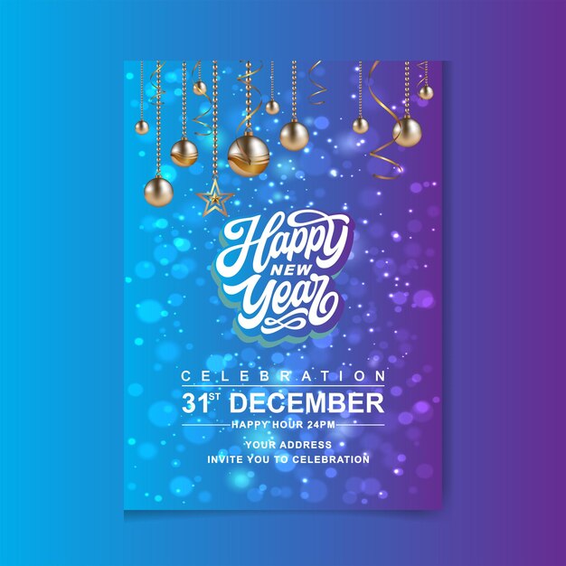 happy new year vertical poster template with illustration