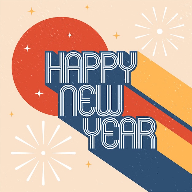 Happy new year vintage retro 70's style background