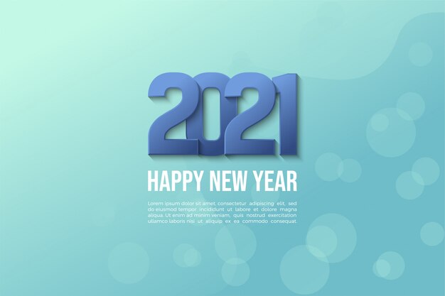 明るい青色の背景に青色の数字で新年あけましておめでとうございます。
