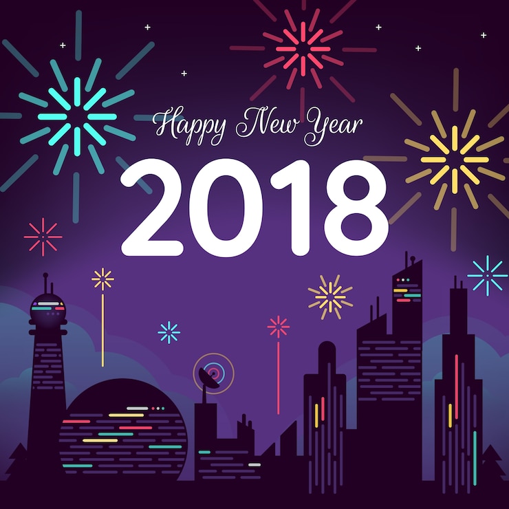 Vector happy new year with city background