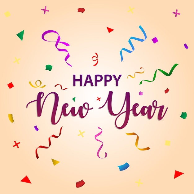 Happy New Year with confetti premium vector illustration