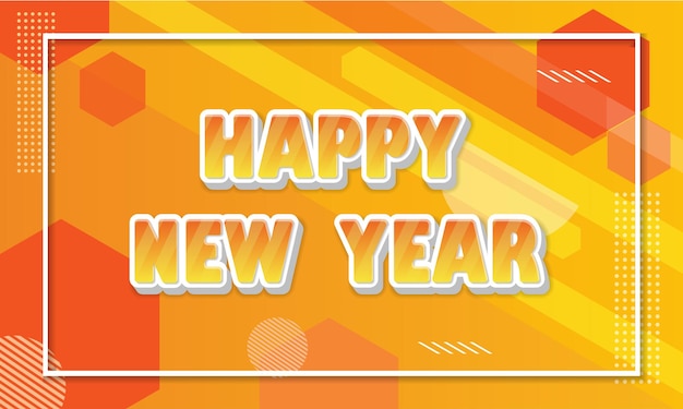 Happy new year with cute orange text and geometric background for card or banner template