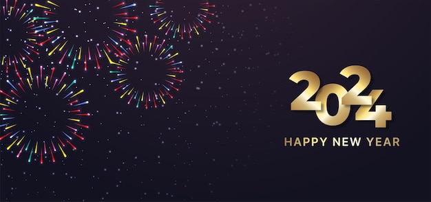 happy new year with gold text and blue background