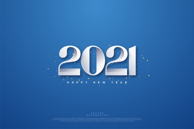 Happy new year  with white numbers and shadow on blue background.