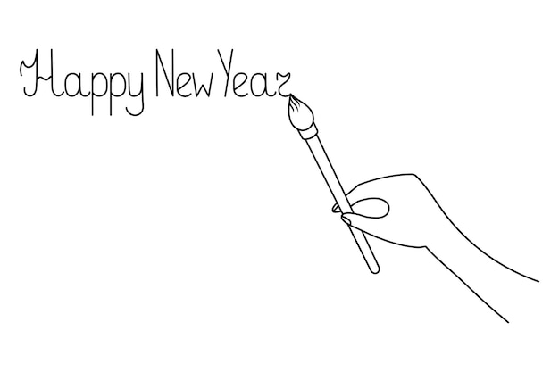 Happy new year writing with a paintbrush Congratulatory lettering A brush with hard bristles