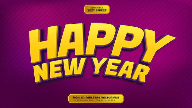 Happy new year yellow purple 3d editable text effect