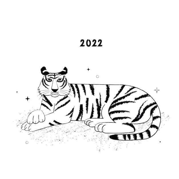 虎のイラストと新年あけましておめでとうございます2022カード