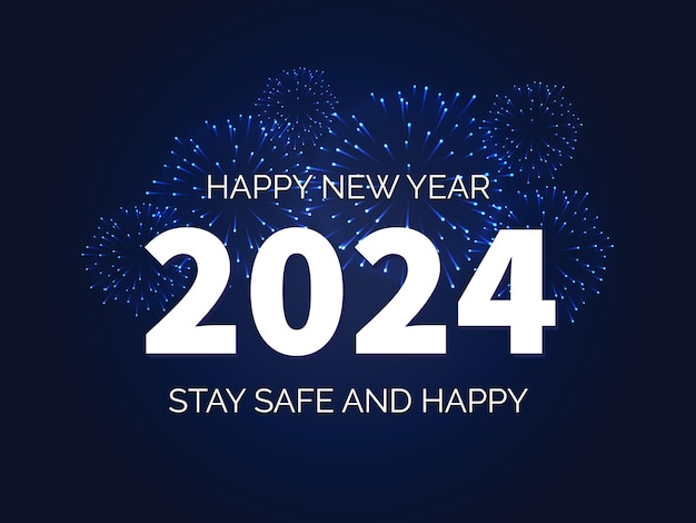 Happy New years 2024 vector illustration of happy new year white and blue color scheme