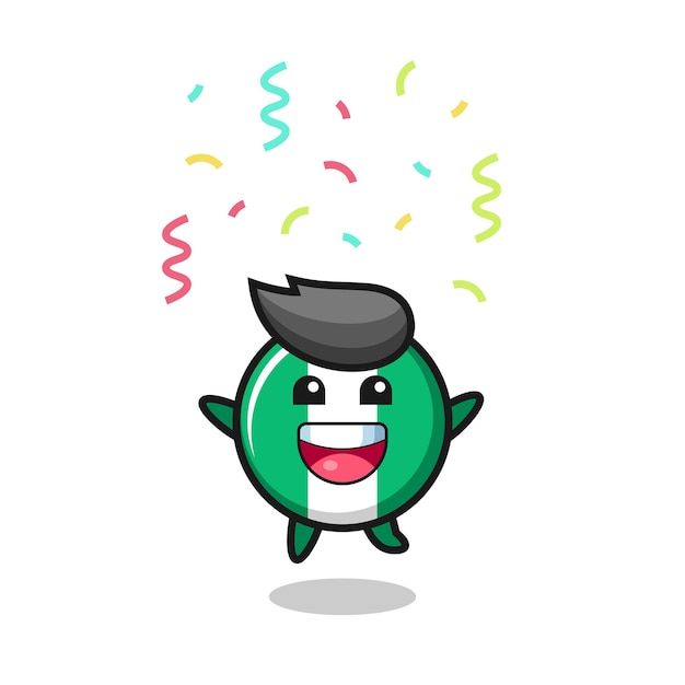 Vector happy nigeria flag badge mascot jumping for congratulation with colour confetti