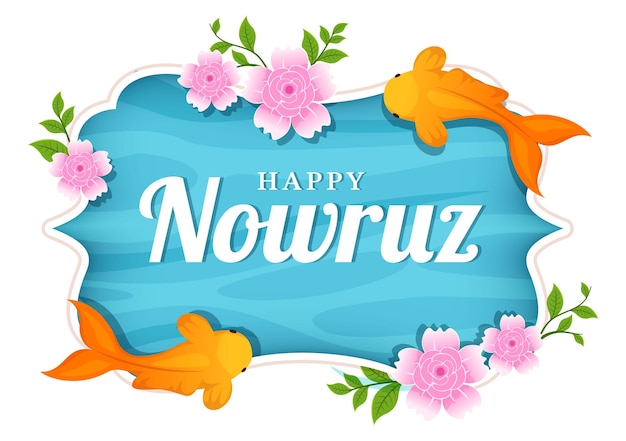 Happy nowruz day o illustrazione del nuovo anno iraniano in modelli disegnati a mano di cartoni animati piatti