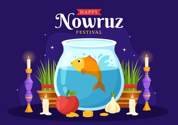 Vector happy nowruz day or iranian new year illustration in flat cartoon hand drawn templates