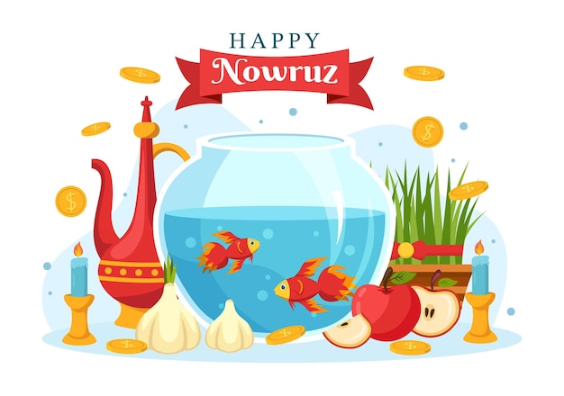 플랫 만화 손으로 그린 템플릿의 해피 Nowruz 데이 또는 이란 설날 그림