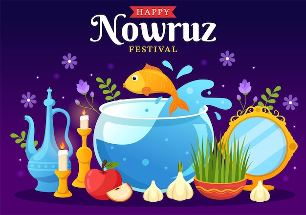 Vector happy nowruz day or iranian new year illustration in flat cartoon hand drawn templates