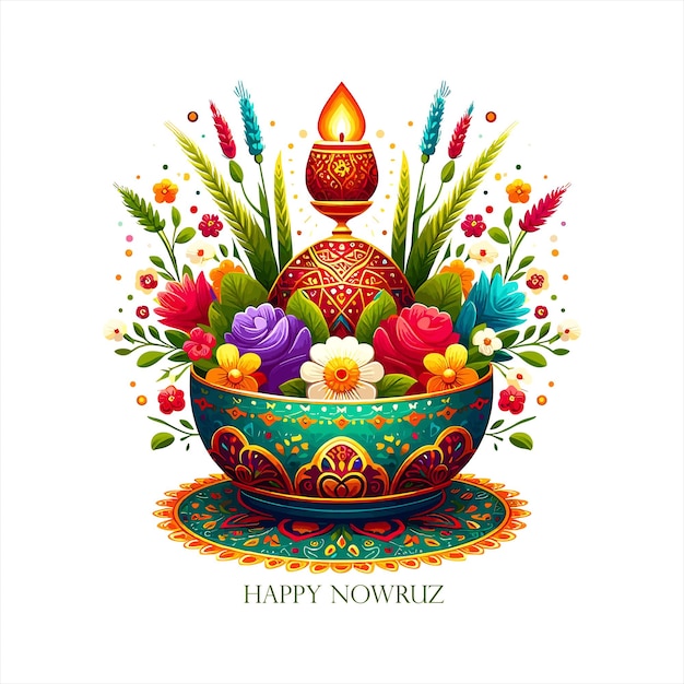 Vector happy nowruz handdrawn illustration with iranian new year greeting card