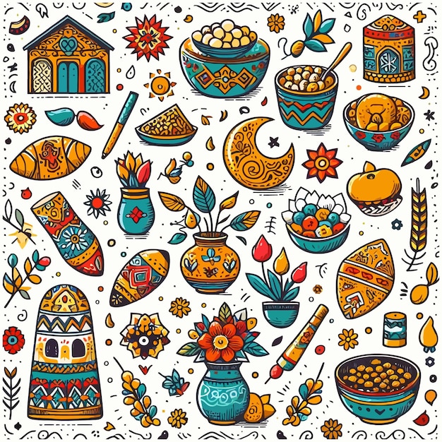 Vector happy nowruz vector handdrawn illustration with elements