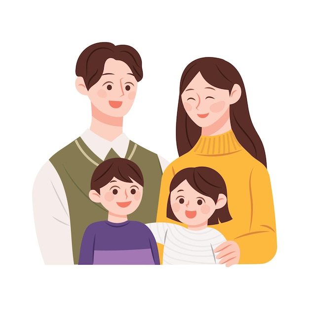 Happy nuclear family illustration couples and young children