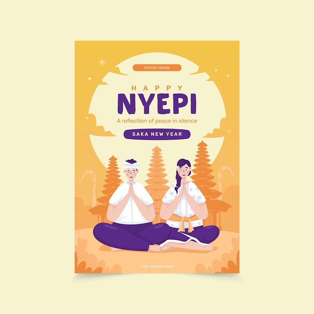 ベクトル ハッピー・ニエピー - バリの静けさの日 - ポスターデザイン