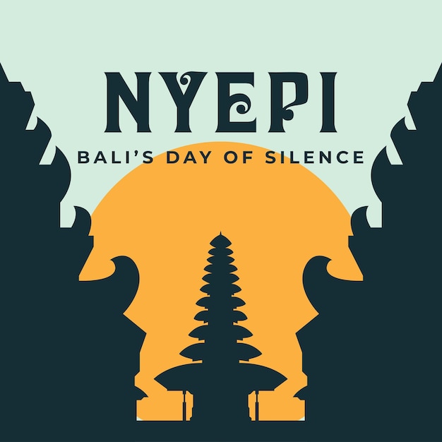 Happy Nyepi day hindu religion happy bali's day of silence temple design for background template vector illustration