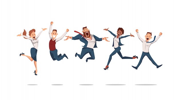 Vector happy office workers jumping up