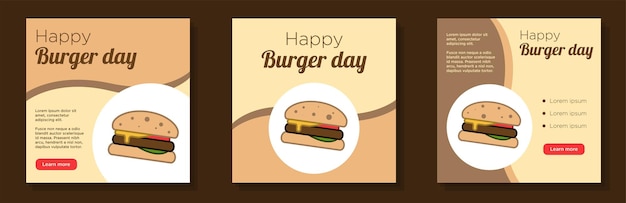 벡터 해피 공식 버거 데이 소셜 미디어 포스트 배너 세트 세계 햄버거 축하 광고