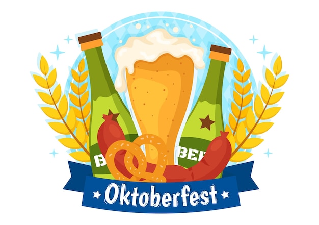 Happy Oktoberfest Party Beer Festival Vector Illustration in Background Cartoon Hand Drawn Templates