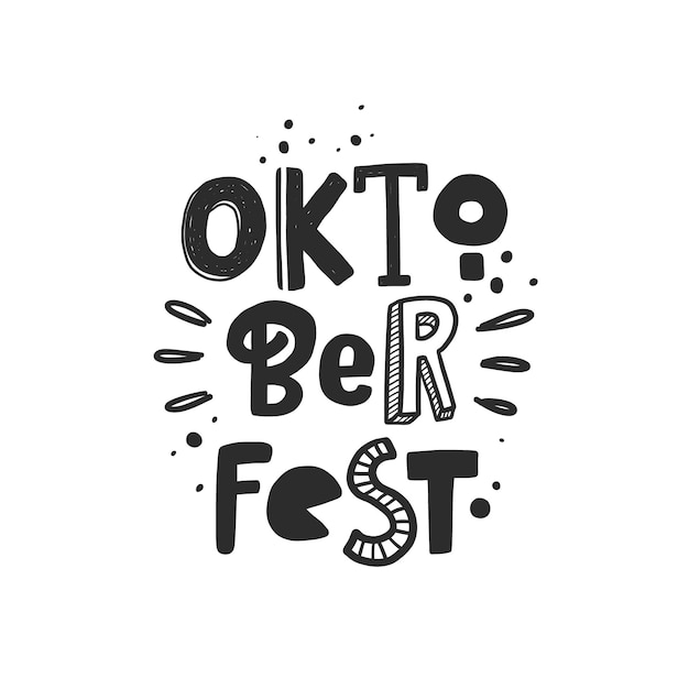 Счастливый Октоберфест, стилизованный черными чернилами. Векторная типография традиционного немецкого пивного фестиваля