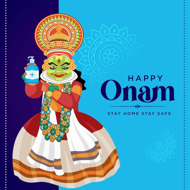 Happy onam остаться дома оставаться в безопасности шаблон дизайна баннера