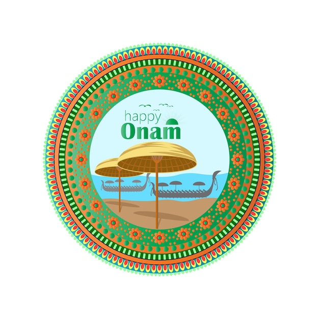 Happy Onam a very famous south indian festival of India Kathakali face vector design