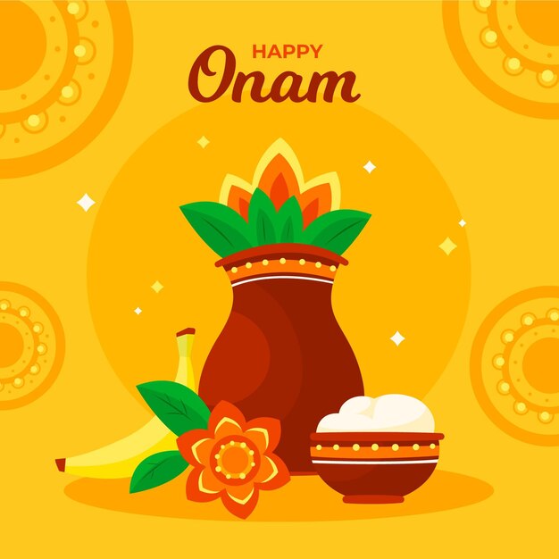 Vector happy onam with vessels