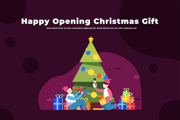 Vector happy opening kerstcadeau - illustratie kerstmis