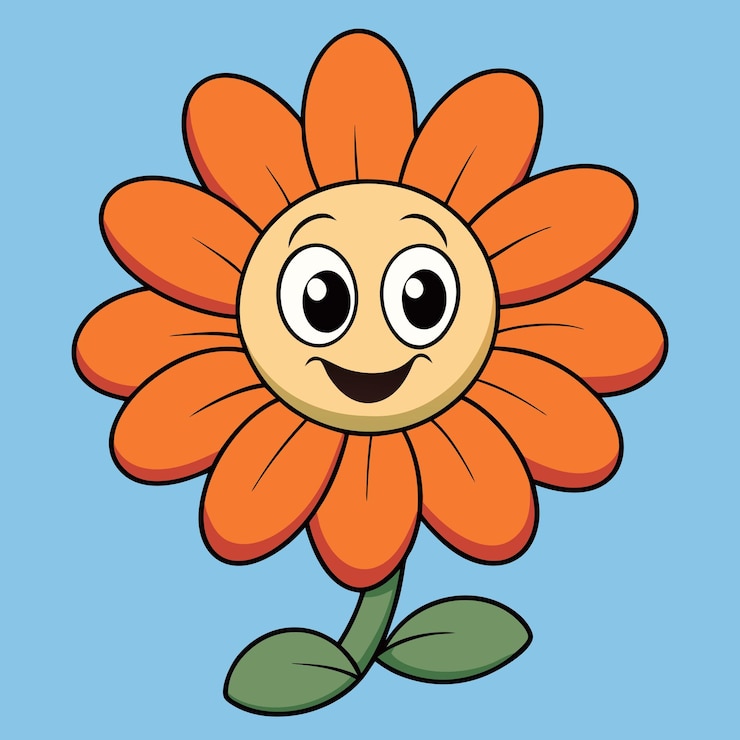 Vector happy orange flower cartoon ontwerp
