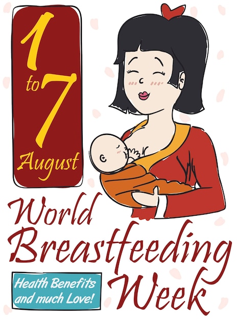 Happy Oriental mom with baby celebrating World Breastfeeding Week