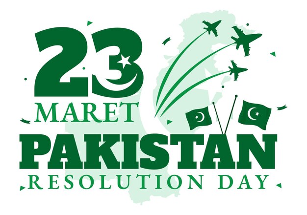 パキスタン決議記念日の祝賀 ⁇ 国旗とランドマークを振るベクトルイラスト