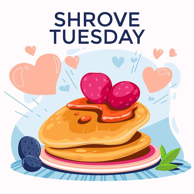 Vector happy pancake day or shrove tuesday concept with pancake and fruits