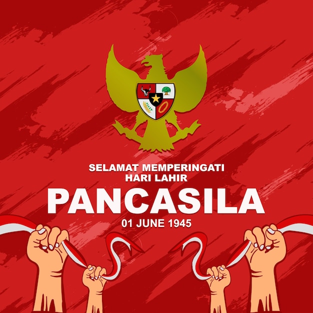 Happy Pancasila day June 1 Indonesian national holiday greeting design with garuda decoration