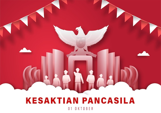 幸せなパンチャシラの日。インドネシアの Pancasila 祭典のベクター イラストです。